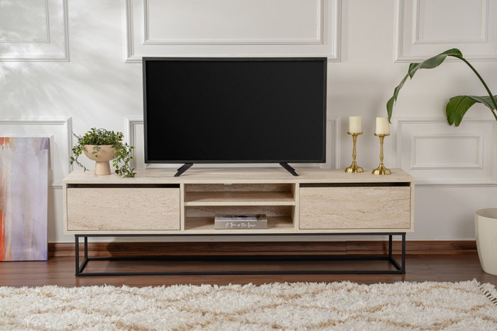 Hanah Home Escape 180 Soporte de TV Negro y Travertino Hanah Home Escape 180 Soporte de TV Negro y Travertino